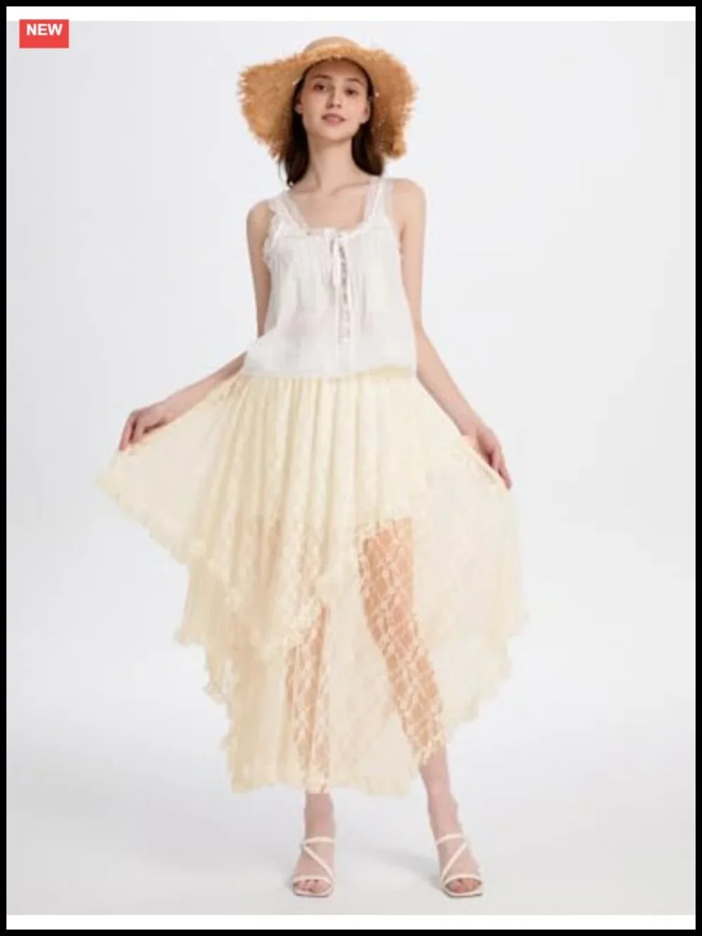 Womens Lace Maxi Skirt High Low Asymmetrical Sheer Flowy Beach Cover Up